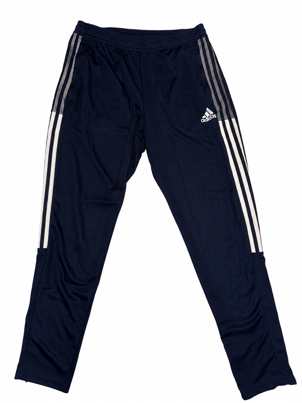 Adidas AEROREADY navy blue track pants, size L.